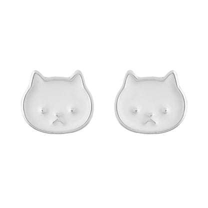 Earring Epoxy Cat Face White