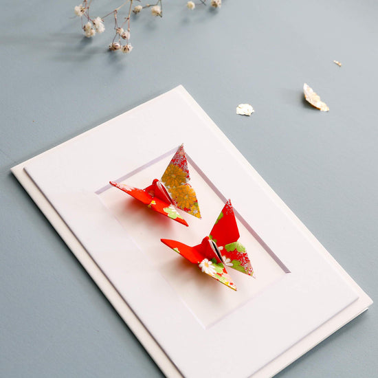 Card Twin Butterfly Flowers Red
