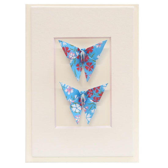 Card Twin Butterfly Little Flowers Blue