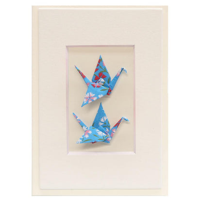 Card Twin Crane Flowers Blue