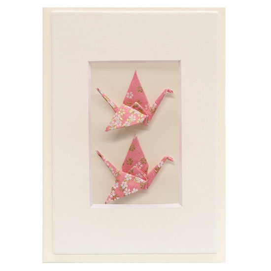 Card Twin Crane Little Flowers Pink