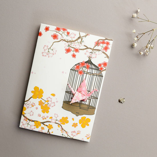 Card Crane in Cage Little Flowers Pink