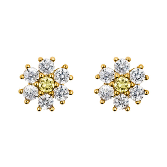 Earring Diamante Flower Gold