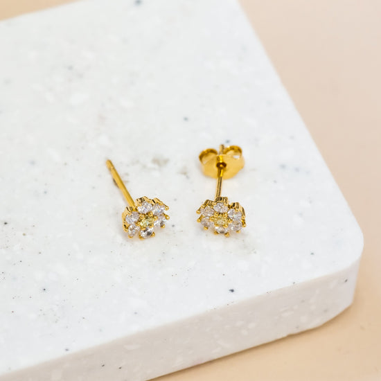 Earring Diamante Flower Gold