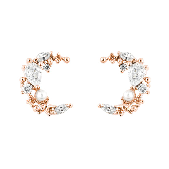 Earring Diamante Moon Pearl