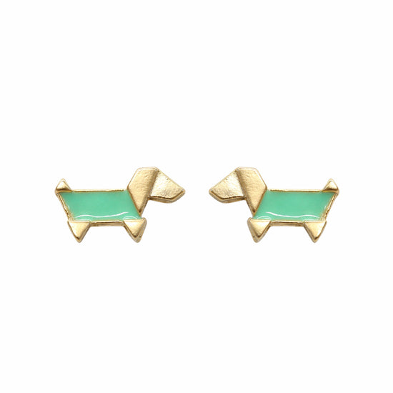 Earring Origami Dog Green