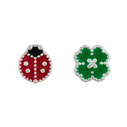 Earring Epoxy Ladybird and Clover Silver