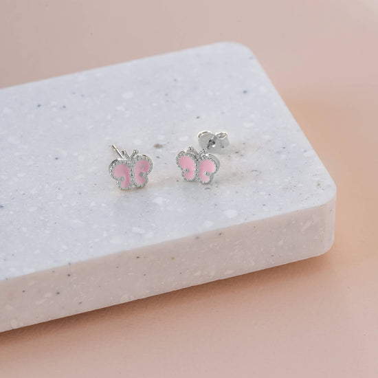 Earring Epoxy Butterly Pink Silver