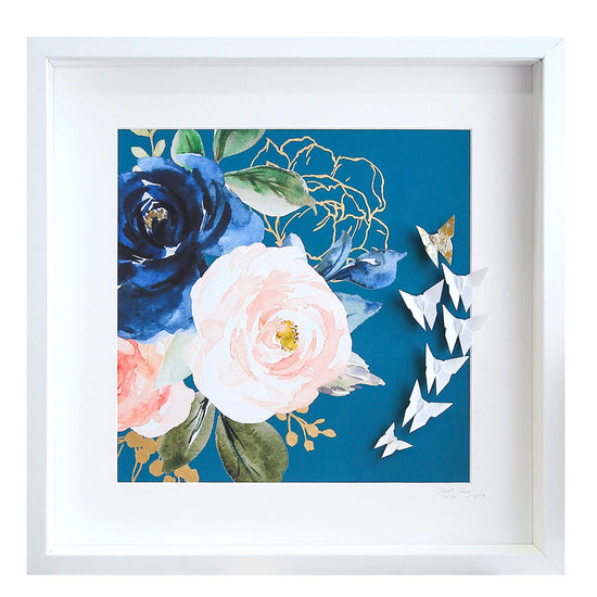 Large White Frame Floral Blue