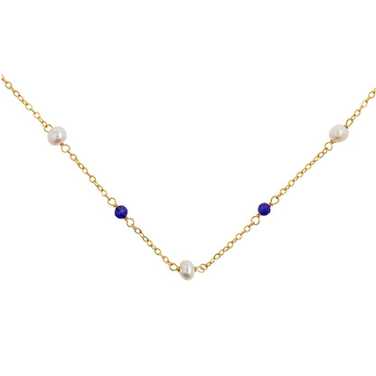 Necklace Pearl and Stone Lapis Gold