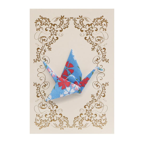 Small Card Crane Little Flowers Blue