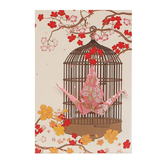 Small Card Crane in Cage Little Flowers Pink